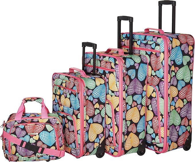Rockland Jungle Softside Upright Luggage Set, Expandable, New Heart, 4-Piece (14/29/24/28)