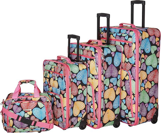 Rockland Jungle Softside Upright Luggage Set, Expandable, New Heart, 4-Piece (14/29/24/28)