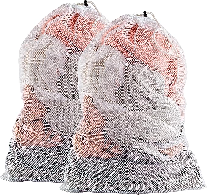 Handy Laundry Mesh Laundry Bags for Delicates, XL 24" x 36" – Heavy Duty, Machine Washable, Foldable Drawstring Bags for Dirty Clothes, Travel, College Dorms, Laundromats, Storage – 2 Pack, White