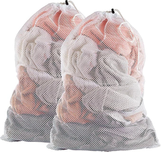Handy Laundry Mesh Laundry Bags for Delicates, XL 24" x 36" – Heavy Duty, Machine Washable, Foldable Drawstring Bags for Dirty Clothes, Travel, College Dorms, Laundromats, Storage – 2 Pack, White